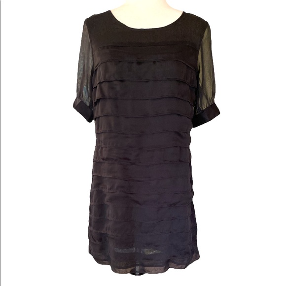 NWT Tulle Anthropologie Black Layered Semi-Sheer Sleeve  Tunic Dress - L - Picture 1 of 11